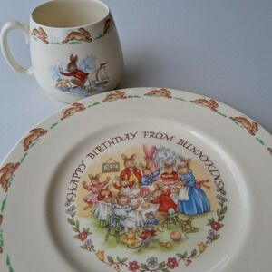 Royal Doulton Bunnykins Birthday Plate & Sailing Mug Set Fine Bone China England
